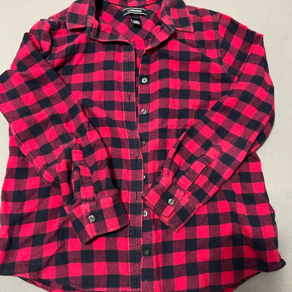 Lands' End Tops - Lands' End Woman's 10P Checkered Oink cotton Black Flannel Button Down Shirt